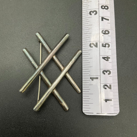 925 Mexican Sterling Silver Brooch Hashtag Pound Symbol Modernist Design 11.1g