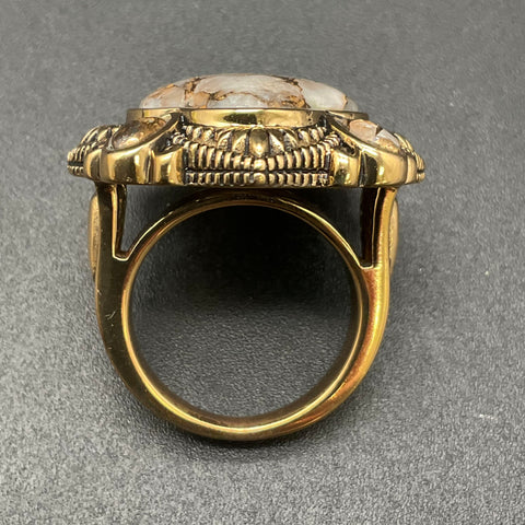 Barse Bronze Tone White Copper Turquoise Style Ornate Statement Ring Size 8