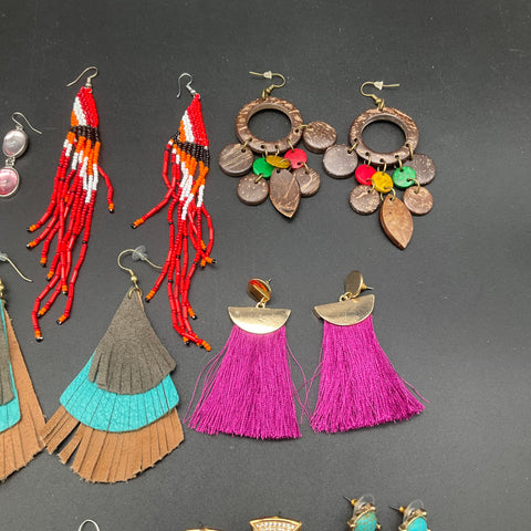 Bohemian Statement Earrings Lot of 15 Pairs Beaded Tassel Fringe Fashion Jewelry