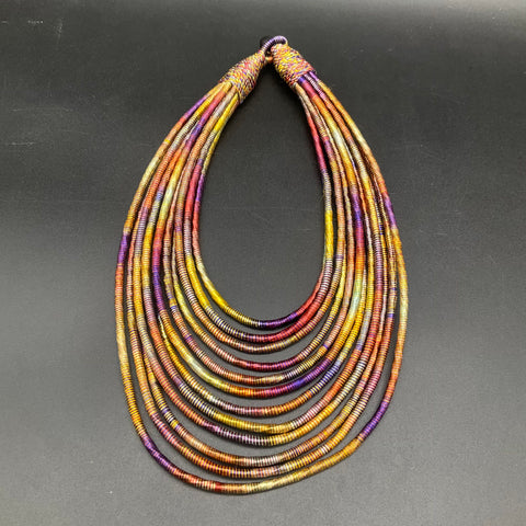 Lot of 2 Boho Layered Wrapped Thread Corded Necklaces Multi-Strand Tribal Bib