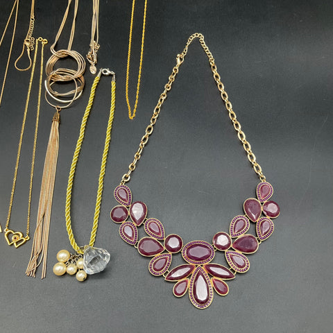 Mixed Fashion Jewelry Lot 12 Necklaces Gold Tone Statement Tassel Gameday Boho