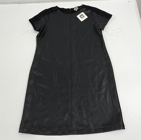 Anne Klein Faux Leather Lace Trim Sheath Dress Black Sz 10 NWT