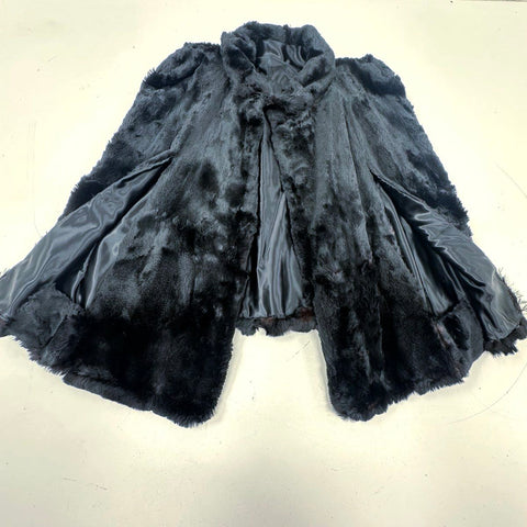 Vintage 1950s Black Real Fur Shawl Capelet Hand Stitched Satin Lining Sz OS
