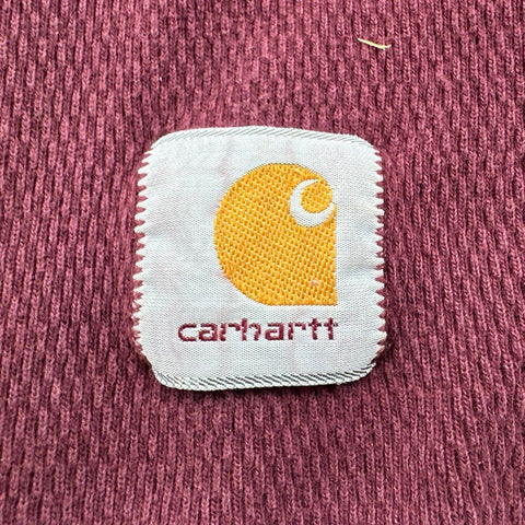 Vintage 90s Carhartt Men's Waffle Knit Thermal Long Sleeve Shirt Burgundy