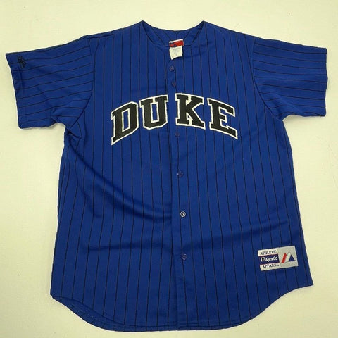 Vintage 90s Majestic Mens Duke Baseball Jersey Blue Pinstripe Sewn Size XL