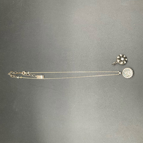 Mariana Israel Cherub Necklace & Single Black and Clear Crystal Cluster Earring