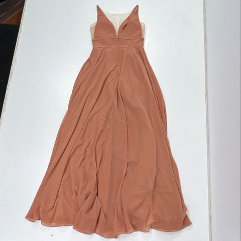 Jenny Yoo Women's Priya Gown Peach Cinnamon Rose Deep V-Neck Dress Sz 4