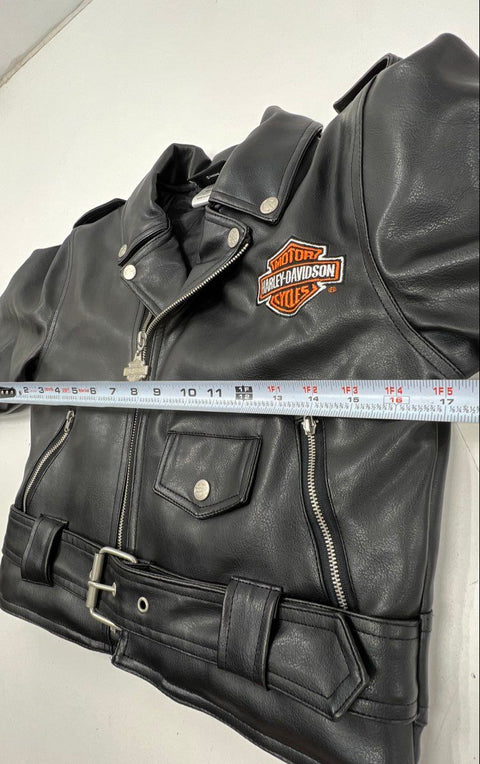 Harley-Davidson Kids Biker Jacket Black Embroidered Motorcycle Logo Sz 6