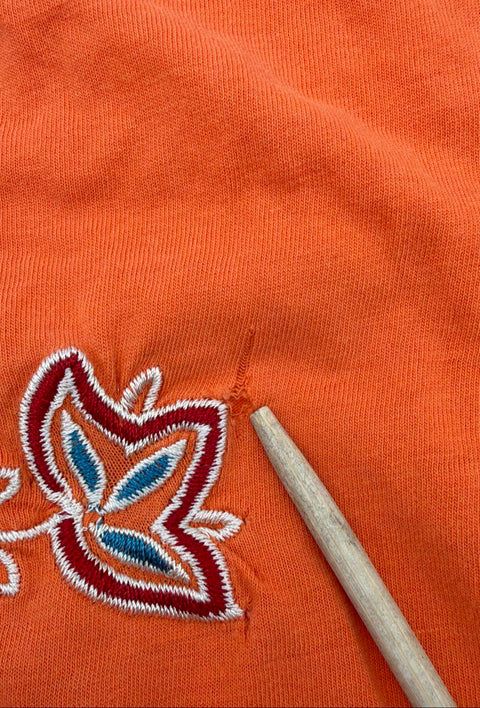 JWLA Women's Orange Embroidered Peacock Floral Scoop Neck T-Shirt Sz S