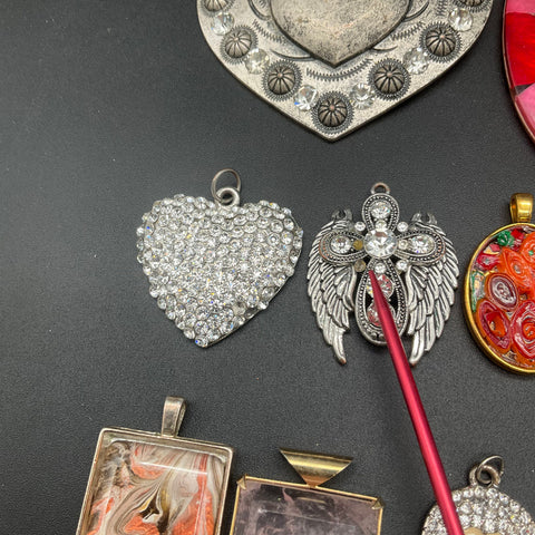 Vintage and Modern Costume Jewelry Pendant Lot of 35 Hearts Crosses Stones