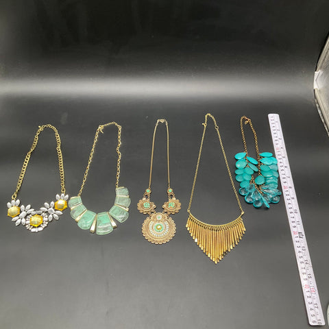 Vintage Style Statement Necklace Lot 5 Gold Tone Bib Medallion Beaded Fashion