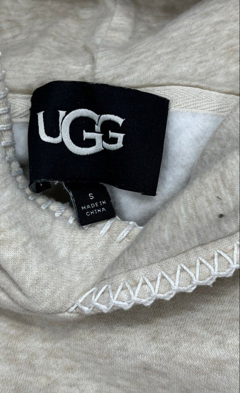 Ugg Women's Relaxed Whipstitch Fleece Hoodie Heather Oatmeal Cotton Blend Sz S