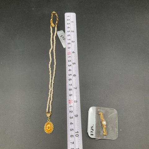 1928 Jewelry Co Vintage Faux Pearl Necklace & Bar Brooch Victorian Revival Set