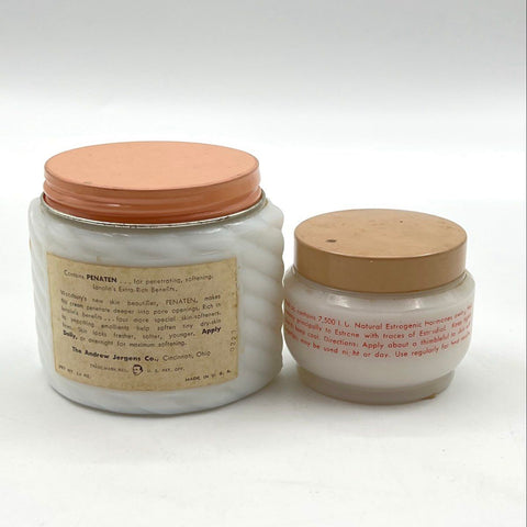Vintage Woodbury & Kathryn Hormone Cream Milk Glass Jars Vanity Display Lot 2