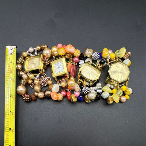 Narmi Beaded Bracelet Fashion Wristwatch Lot of 4 Gold Tone Japan Movement