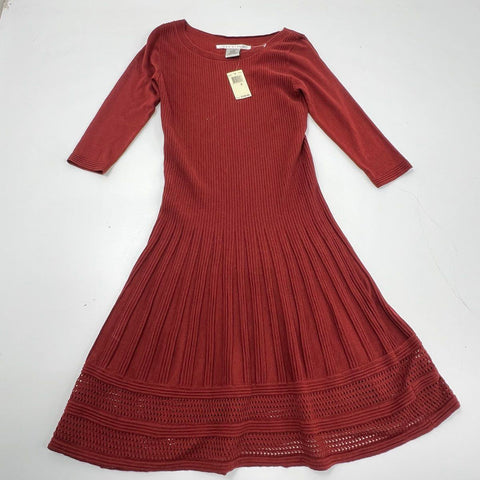NWT Max Studio Pepper Red Ribbed Knit A-Line Sweater Dress Women's S