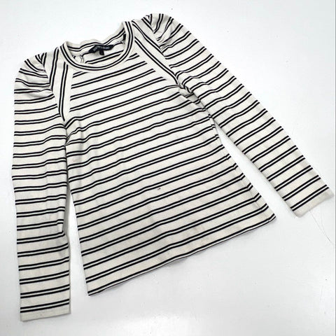 Veronica Beard Women's Black White Striped Puff Sleeve Ribbed Knit Top Sz XS