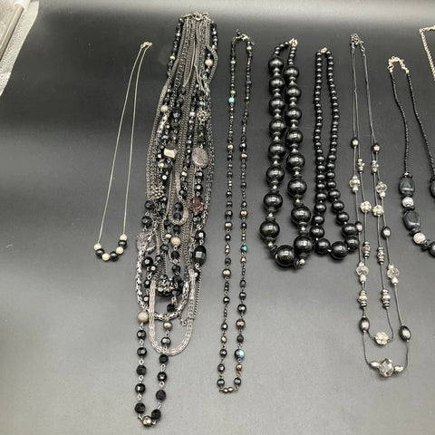 Mixed Costume Fashion Jewelry Lot 11 Necklaces Black Silver Tone Statement
