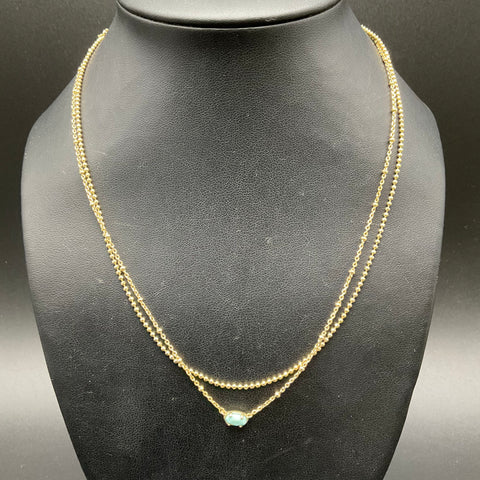Kendra Scott Gold Tone Teal Green Stone Layered Necklace Delicate Station 19"