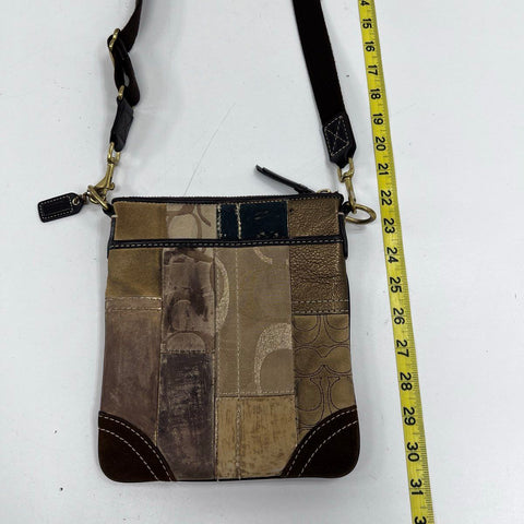 Coach Vintage Brown Patchwork Signature Canvas Suede Crossbody Swingpack Bag