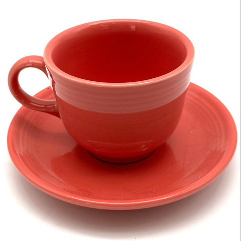 Homer Laughlin Fiesta Cup and Saucer Set 4 Piece Ceramic Scarlet and Blue Modern