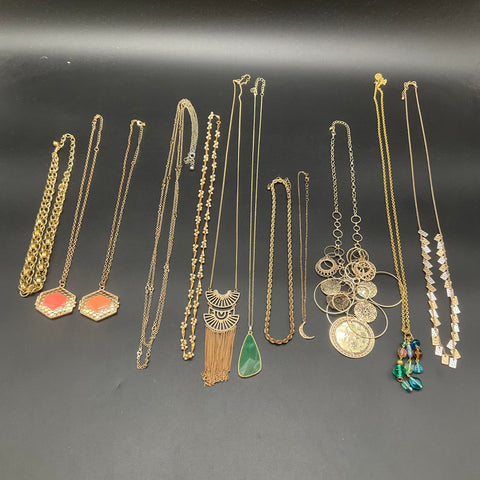 Wearable Jewelry Lot of 12 Necklaces Gold Silver Tone Statement Pendant Boho