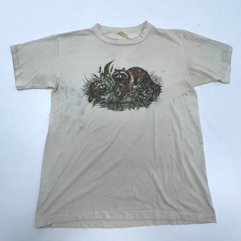 Vintage 80s Raccoon Wildlife Animal Graphic T-Shirt Single Stitch Sz S
