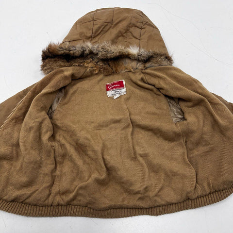 Vintage Cesarino Kids Coat Tan Brown Made in Italy Fur Trim Padded Jacket Sz 4