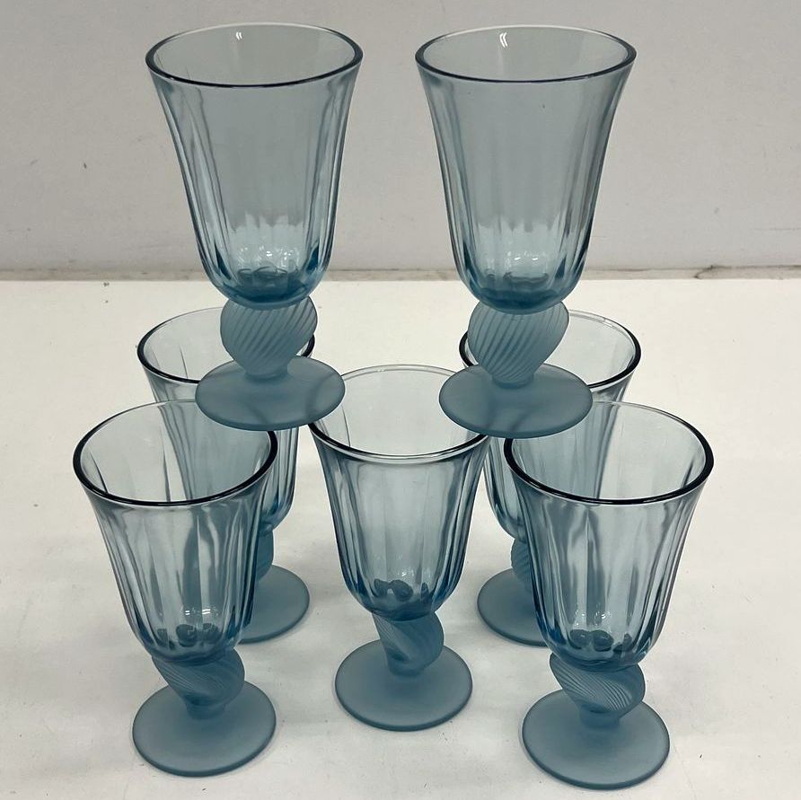 Vintage 70s Libbey Captiva Blue Water Goblets Lot of 7 Iced Tea Glasses