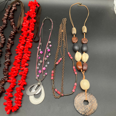 Bohemian Fashion Jewelry Lot of 11 Necklaces Beaded Crystal Stone Pendants Boho