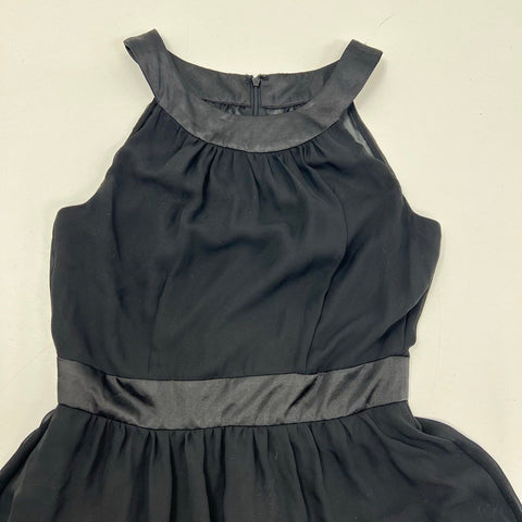 White House Black Market Halter Neck Faux Leather Trim Chiffon Dress NWT Sz 4