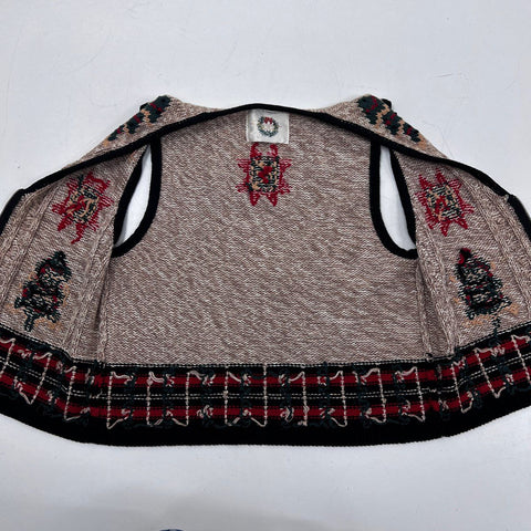 Christopher & Banks Women's Christmas Sweater Vest Tan Hand Embroidered Zip Up