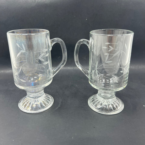 Princess House Heritage Irish Coffee Mugs 6 Piece Set Vintage Etched Glass