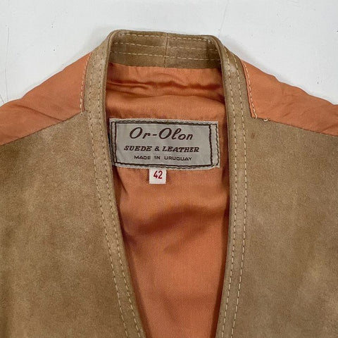Vintage 70s Or-Olon Tan Suede Leather Western Vest Waistcoat Men's 42