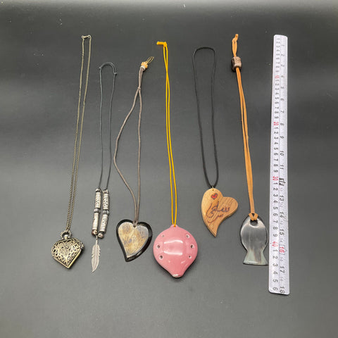 Boho Artisan Jewelry Lot 6 Necklaces Heart Locket Watch Ocarina Fish Horn