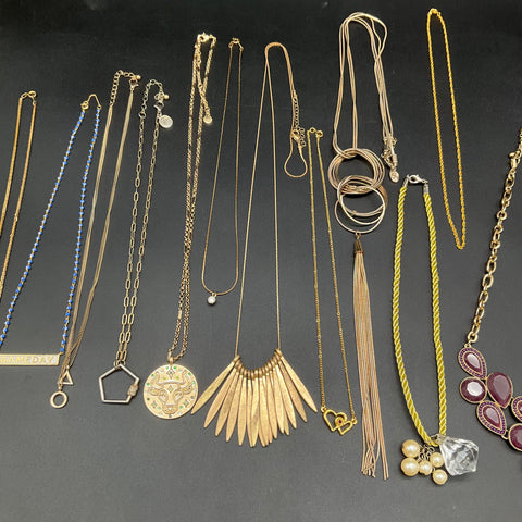 Mixed Fashion Jewelry Lot 12 Necklaces Gold Tone Statement Tassel Gameday Boho