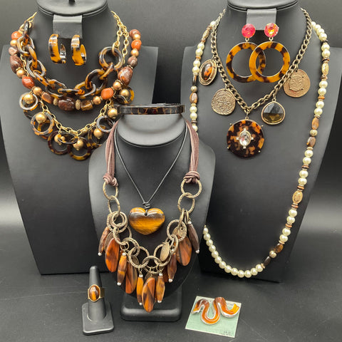 J Crew Chicos Liz Claiborne Faux Tortoiseshell Tigereye Jewelry Lot of 12
