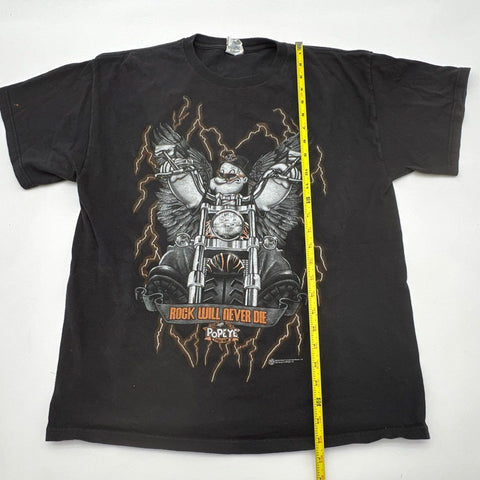 Vintage 2003 Popeye Cycle Club Rock Will Never Die T-Shirt Double Stitch Sz L
