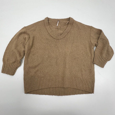 Free People Women's Brookside Sweater Tan Brown V-Neck Oversized Knit Size M