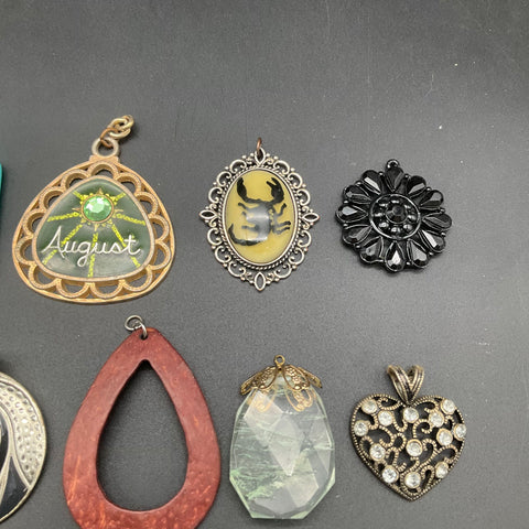 Vintage & Modern Costume Jewelry Pendant Lot of 24 Hearts Cross USN Military