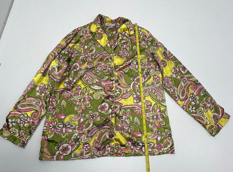 Vintage Y2K Chanteuse Women's Green Pink Paisley Satin Pajama Set Sz L