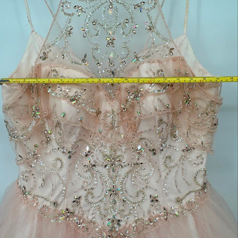 Layla K Women's Pink Beaded Sequin Tulle Formal Ball Gown Corset Back Sz 18