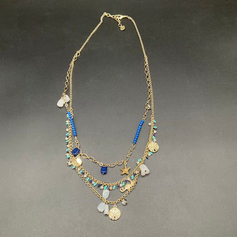 Talbots Beach Nautical Boho Beaded Necklaces Jewelry Lot of 6 Blue Gold Tone