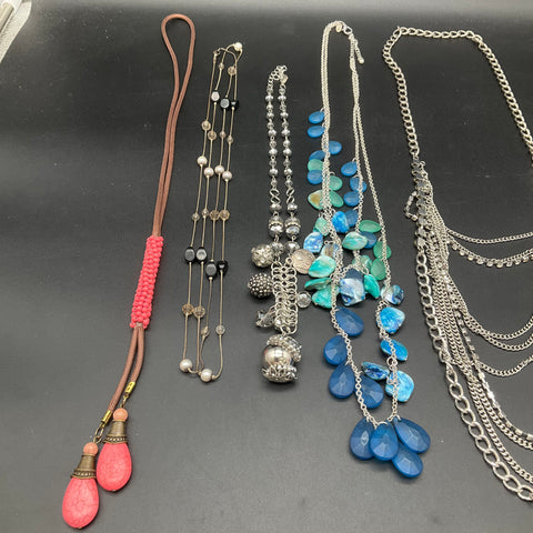 Fashion Costume Jewelry Lot of 9 Necklaces Pendants Silver Tone Rhinestone Bead