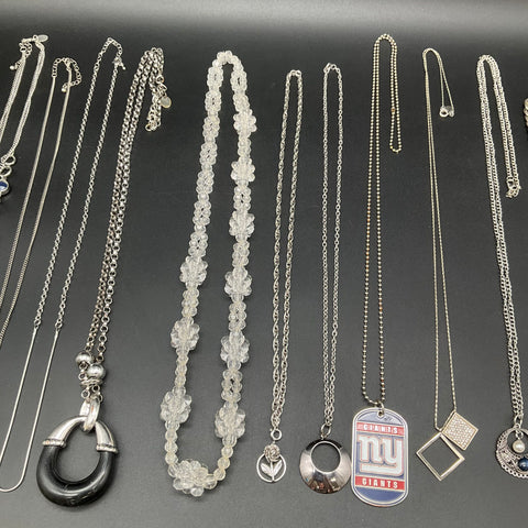 Costume Jewelry Lot 12 Necklaces Vintage to Modern NY Giants Pendant Silver Tone