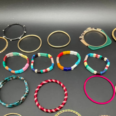 Fashion Jewelry Bracelet Lot 33pc Gold Tone Bangle Stretch Tile Rhinestone