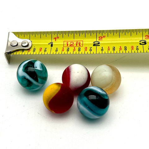 Vintage Glass Marbles Lot of 5 Swirl Patterns 5/8 Inch Red Blue Green Yellow