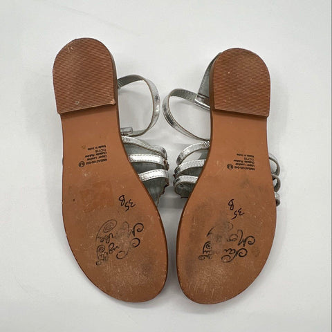 Naughty Monkey Silver Rhinestone Medallion Strappy Thong Sandals Size 8.5