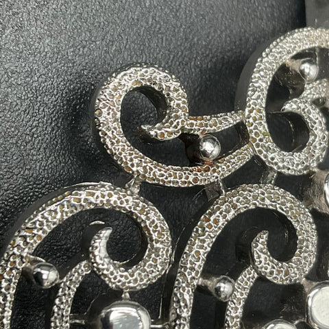 Vintage Crown Trifari Silver Tone Filigree Scroll Rhinestone Pendant Necklace