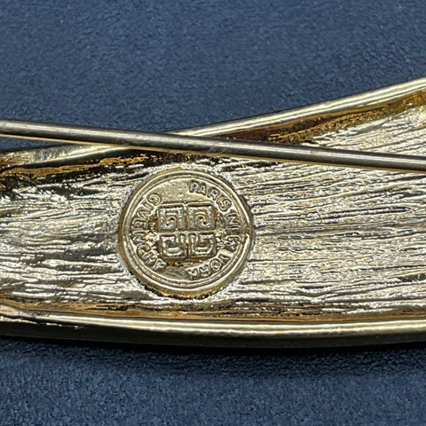 Vintage Givenchy Paris New York Gold Tone Modernist Curved Brooch 5 In